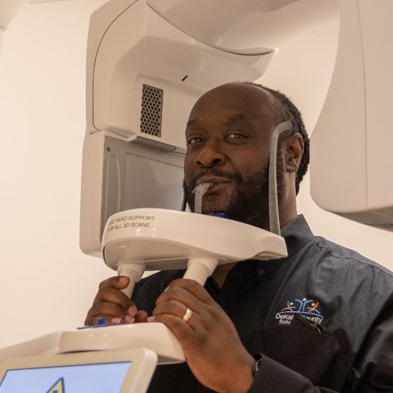 Man receiving a scan of his mouth in Stone Mountain dental office